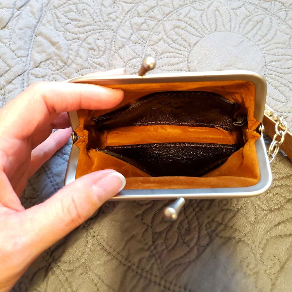 Patricia Nash Brown and Turquoise Tooled Leather Coin Purse Keyring - Picture 2 of 3